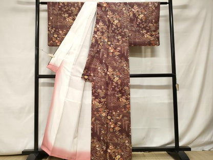 平和屋着物■小紋 流水花蝶文 暈し染め 銀彩 洗える着物 CABH0069ev