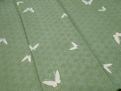 平和屋着物■小紋　麻の葉舞蝶文　草花文　暈し染め　洗える着物　CABH0075ev