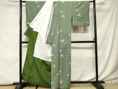 平和屋着物■小紋　麻の葉舞蝶文　草花文　暈し染め　洗える着物　CABH0075ev