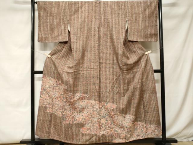 平和屋着物■訪問着　紬地　道長草花文　正絹　逸品　CABH0086ev