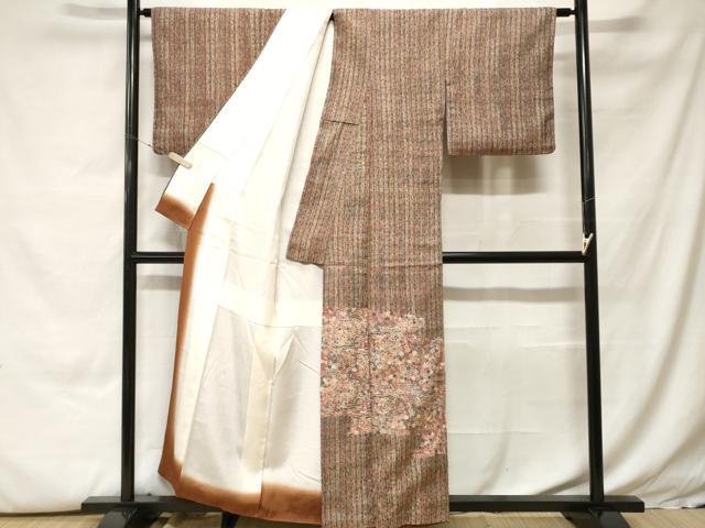 平和屋着物■訪問着　紬地　道長草花文　正絹　逸品　CABH0086ev