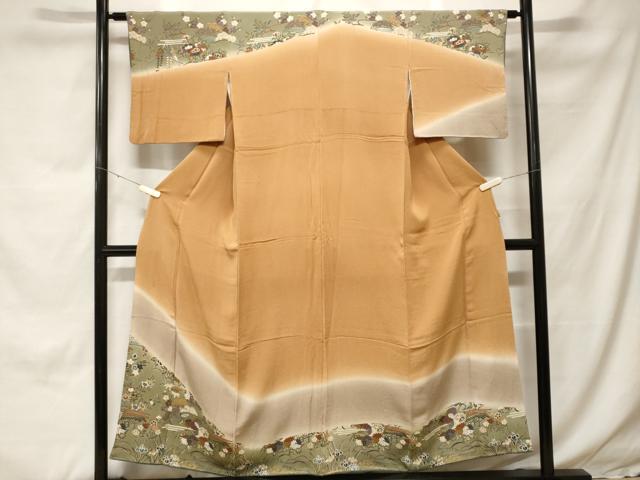 平和屋着物■訪問着　草花文　暈し染め　金彩　鬼しぼ縮緬　正絹　逸品　CABH0094ev