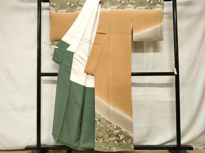 平和屋着物■訪問着　草花文　暈し染め　金彩　鬼しぼ縮緬　正絹　逸品　CABH0094ev