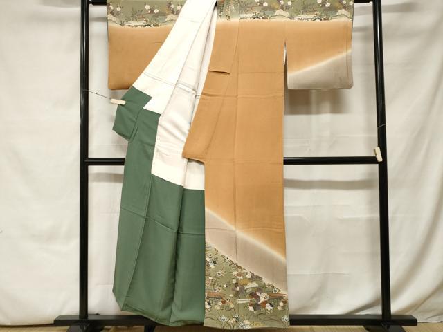 平和屋着物■訪問着　草花文　暈し染め　金彩　鬼しぼ縮緬　正絹　逸品　CABH0094ev