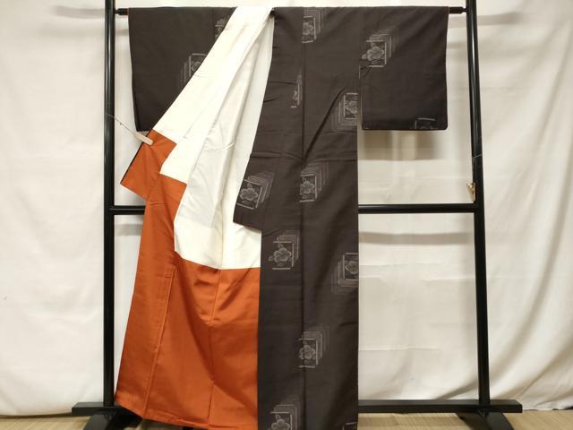 平和屋着物■上質な紬　色紙枝椿文　正絹　逸品　CABH0095ev