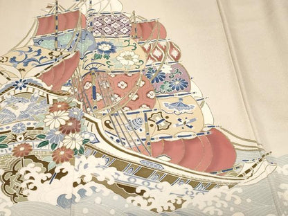平和屋着物■色留訪問着　舟　花鳥文　金彩　正絹　逸品　CABH0096ev