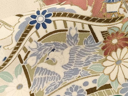 平和屋着物■色留訪問着　舟　花鳥文　金彩　正絹　逸品　CABH0096ev