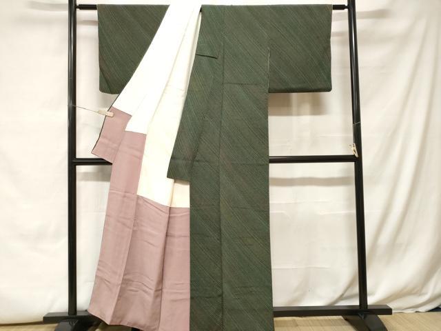 平和屋着物■上質な小紋　斜線文　正絹　逸品　CABH0099ev