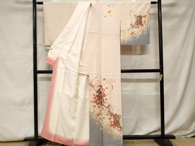 平和屋着物■訪問着　御召縮緬　籬流水御所車文　暈し染め　金彩　正絹　逸品　CABH0103ev