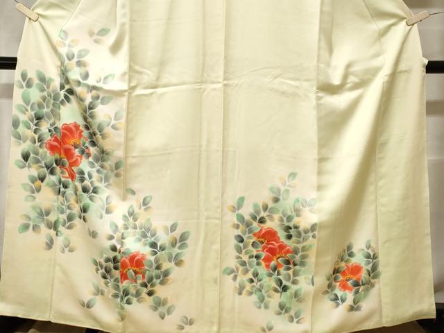 平和屋着物■訪問着　椿　草花文　暈し染め　正絹　逸品　CABH0105ev