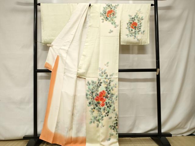 平和屋着物■訪問着　椿　草花文　暈し染め　正絹　逸品　CABH0105ev
