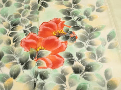 平和屋着物■訪問着　椿　草花文　暈し染め　正絹　逸品　CABH0105ev