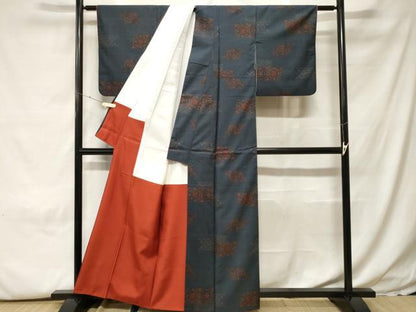 平和屋着物■本場大島紬　9マルキ　幾何学花文　正絹　逸品　CABH0114ev
