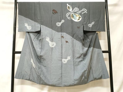 平和屋着物■男性　長襦袢　袷　絞り　瓢箪舞楓文　正絹　逸品　CABH0139ev