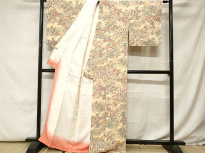 平和屋着物■上質な小紋　流水几帳枝花文　鬼しぼ縮緬　正絹　逸品　CABH0141ev
