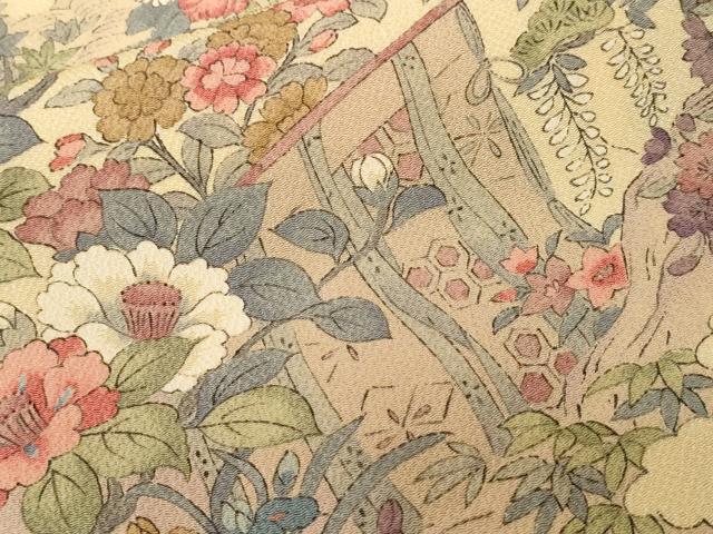 平和屋着物■上質な小紋　流水几帳枝花文　鬼しぼ縮緬　正絹　逸品　CABH0141ev
