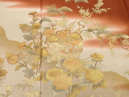 平和屋着物■訪問着　松竹梅雪輪飛鶴文　暈し染め　金彩　正絹　逸品　CABH0148ev