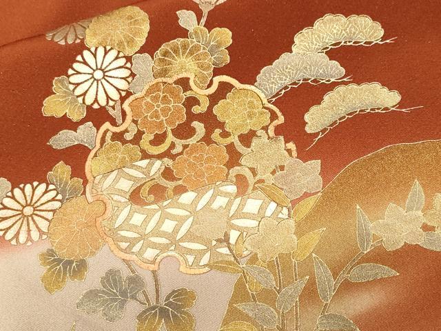 平和屋着物■訪問着　松竹梅雪輪飛鶴文　暈し染め　金彩　正絹　逸品　CABH0148ev