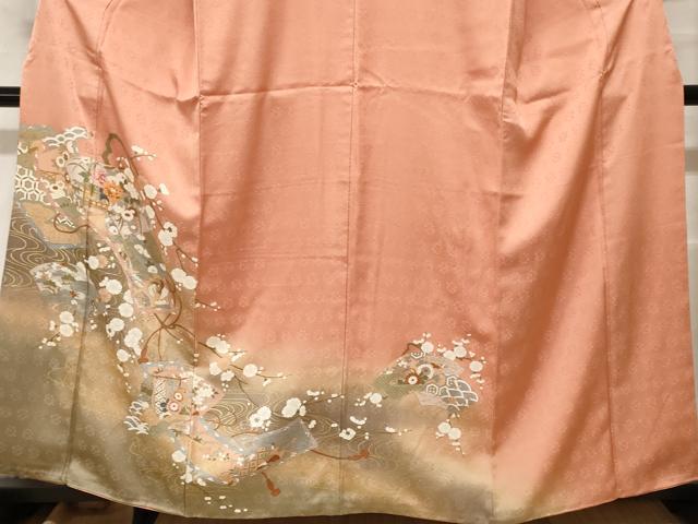平和屋着物■訪問着　巻絵地紙枝花文　暈し染め　金彩　正絹　逸品　CABH0162ev