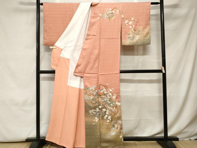 平和屋着物■訪問着　巻絵地紙枝花文　暈し染め　金彩　正絹　逸品　CABH0162ev