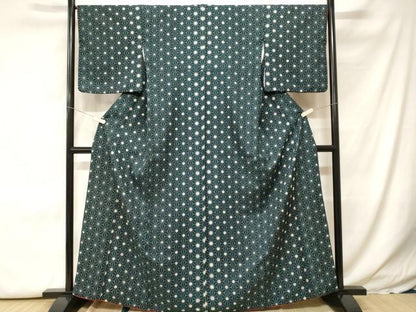 平和屋着物■小紋　麻の葉花文　洗える着物　CABH0166ev