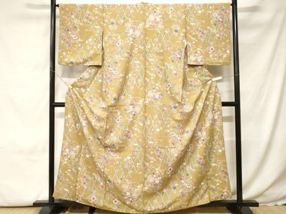 平和屋着物■小紋　立涌雪輪草花文　金彩　洗える着物　CABH0183ev