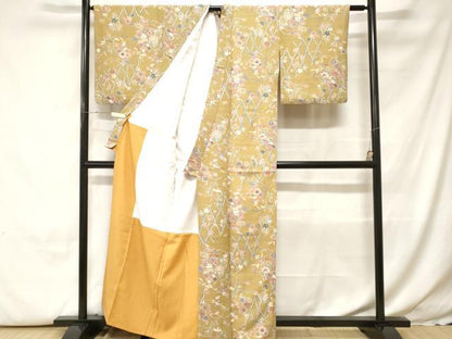平和屋着物■小紋　立涌雪輪草花文　金彩　洗える着物　CABH0183ev