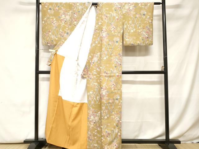 平和屋着物■小紋　立涌雪輪草花文　金彩　洗える着物　CABH0183ev