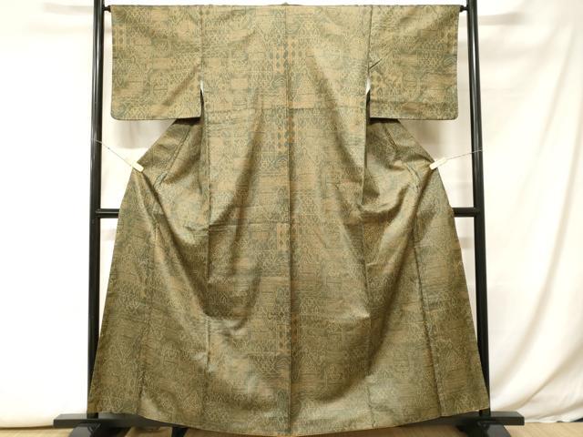 平和屋着物■上質なお召　幾何学文　正絹　逸品　CABH0186ev
