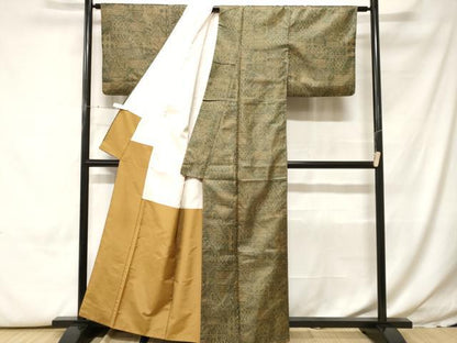 平和屋着物■上質なお召　幾何学文　正絹　逸品　CABH0186ev