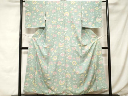 平和屋着物■上質な小紋　更紗枝花文　正絹　逸品　CABH0188ev