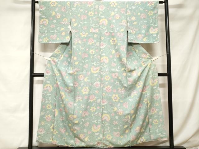 平和屋着物■上質な小紋　更紗枝花文　正絹　逸品　CABH0188ev