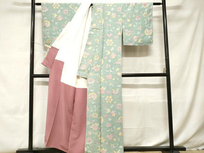 平和屋着物■上質な小紋　更紗枝花文　正絹　逸品　CABH0188ev