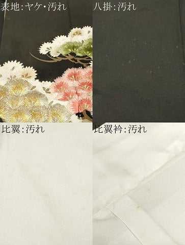 平和屋着物■豪華黒留袖　刺繍　枝松葉文　金銀彩　正絹　逸品　CABH0196ev