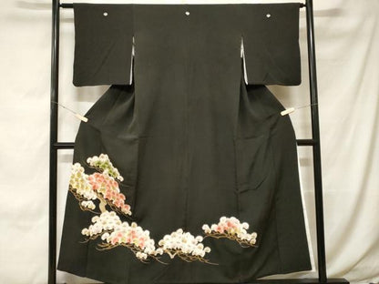平和屋着物■豪華黒留袖　刺繍　枝松葉文　金銀彩　正絹　逸品　CABH0196ev