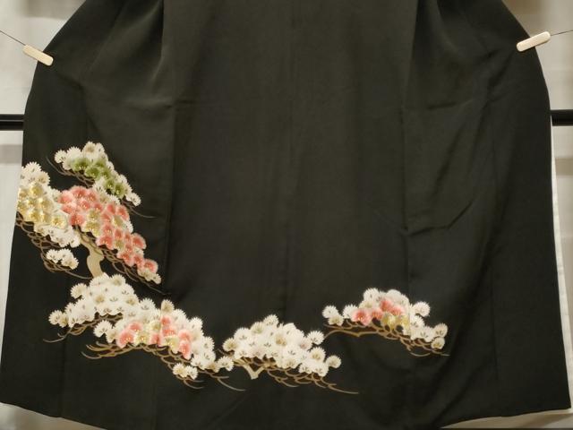 平和屋着物■豪華黒留袖　刺繍　枝松葉文　金銀彩　正絹　逸品　CABH0196ev