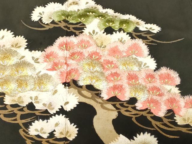 平和屋着物■豪華黒留袖　刺繍　枝松葉文　金銀彩　正絹　逸品　CABH0196ev