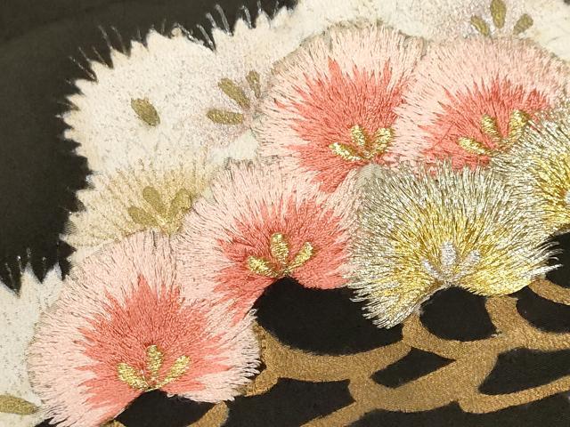 平和屋着物■豪華黒留袖　刺繍　枝松葉文　金銀彩　正絹　逸品　CABH0196ev