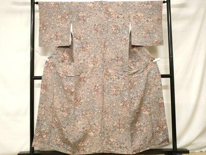 平和屋着物■上質な小紋　切嵌陶器草花文　鬼しぼ縮緬　正絹　逸品　CABH0205ev