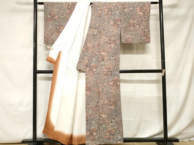 平和屋着物■上質な小紋　切嵌陶器草花文　鬼しぼ縮緬　正絹　逸品　CABH0205ev