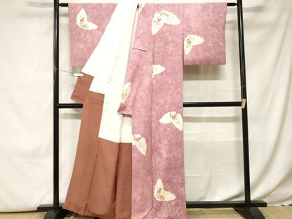 平和屋着物■上質な小紋　舞蝶枝花文　正絹　逸品　CABH0210ev