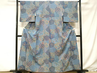 平和屋着物■小紋　孔雀　切嵌更紗花文　洗える着物　CABH0218ev