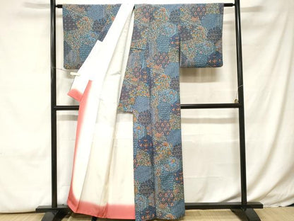 平和屋着物■小紋　孔雀　切嵌更紗花文　洗える着物　CABH0218ev
