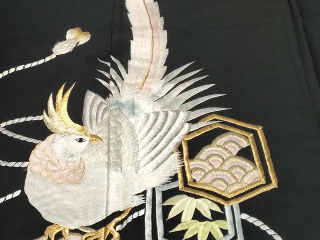 平和屋着物■黒留袖　総刺繍　松竹梅尾長鳥花文　金糸　洗える着物　CABH0221ev