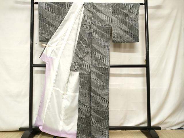 平和屋着物■小紋　切嵌吉祥文　黒地　さんび謹製　洗える着物　CABH0223ev