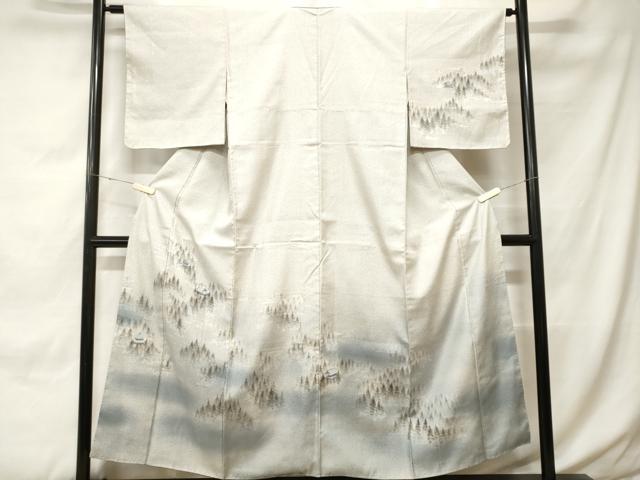 平和屋着物■訪問着　作家物　紬地　樹林風景文　暈し染め　正絹　逸品　CABH0244ev
