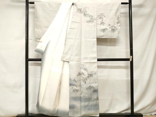 平和屋着物■訪問着　作家物　紬地　樹林風景文　暈し染め　正絹　逸品　CABH0244ev