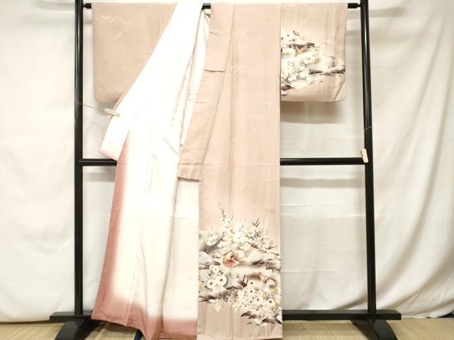 平和屋着物■訪問着　笹梅鴛鴦流水花文　暈し染め　金彩　正絹　逸品　CABH0246ev
