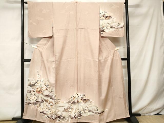 平和屋着物■訪問着　笹梅鴛鴦流水花文　暈し染め　金彩　正絹　逸品　CABH0246ev
