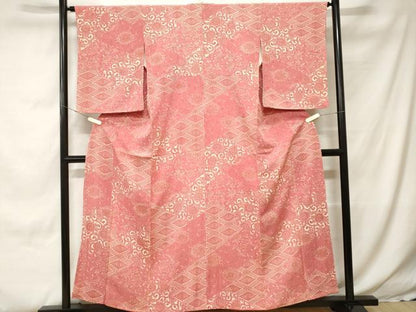平和屋着物■上質な小紋　型染め　切嵌花唐草文　更紗花鳥文　鬼しぼ縮緬　正絹　逸品　未使用　CABH0263ev